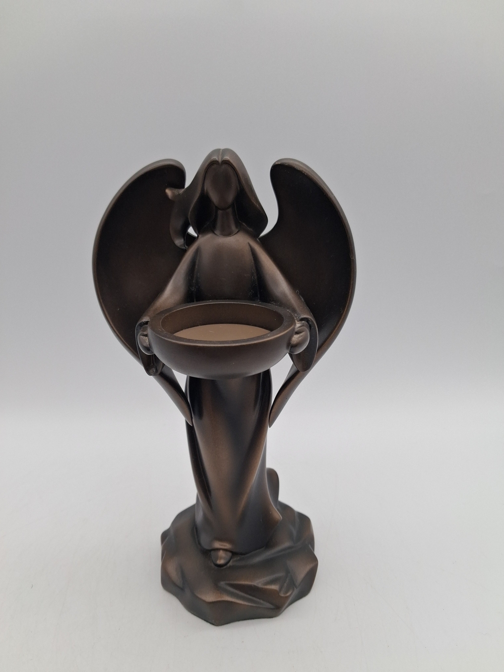 Elegant Bronze Angel Tealight Holder Sculpture Partylite